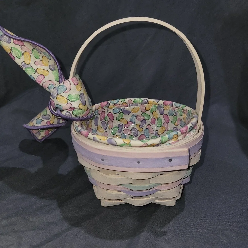 LONGABERGER JELLY BEAN 1999 WHITE WASHED SMALL BASKET COMBO - GENTLY USED